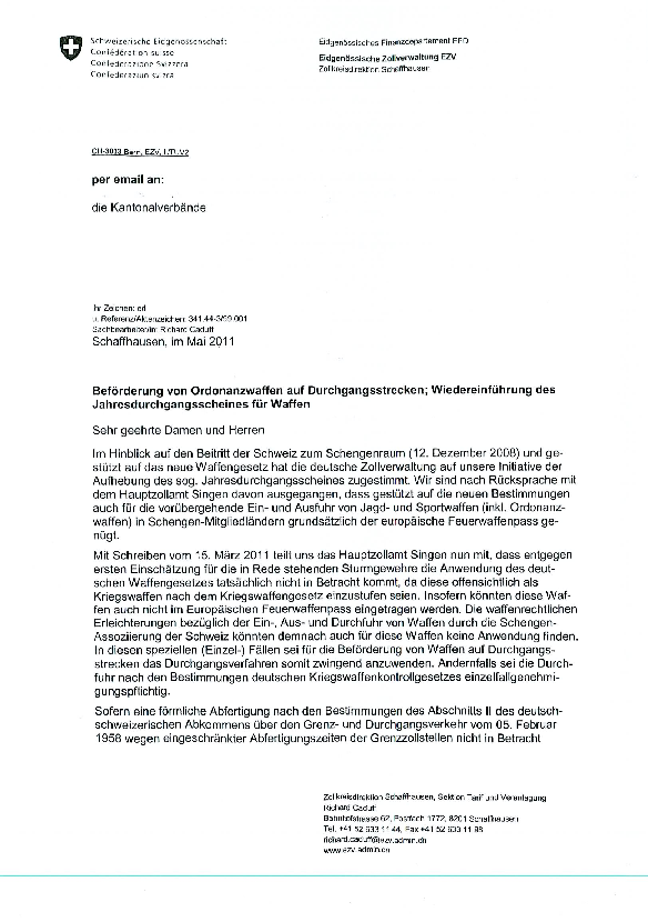 Schreiben der Eidgenössischen Zollverwaltung pdf-preview