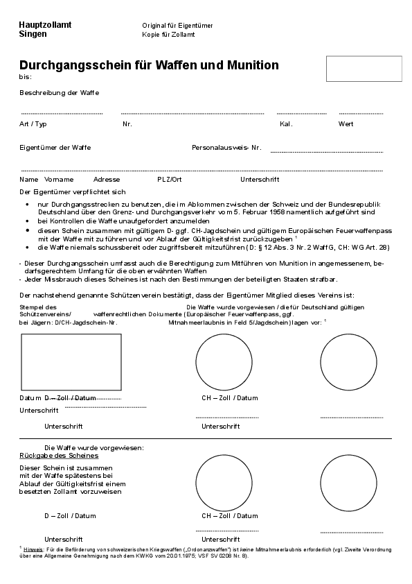 Formular Waffen-Durchgangsschein pdf-preview